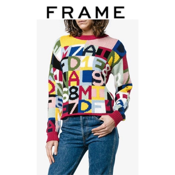 Frame Denim Letter Intarsia Cotton Blend Sweater